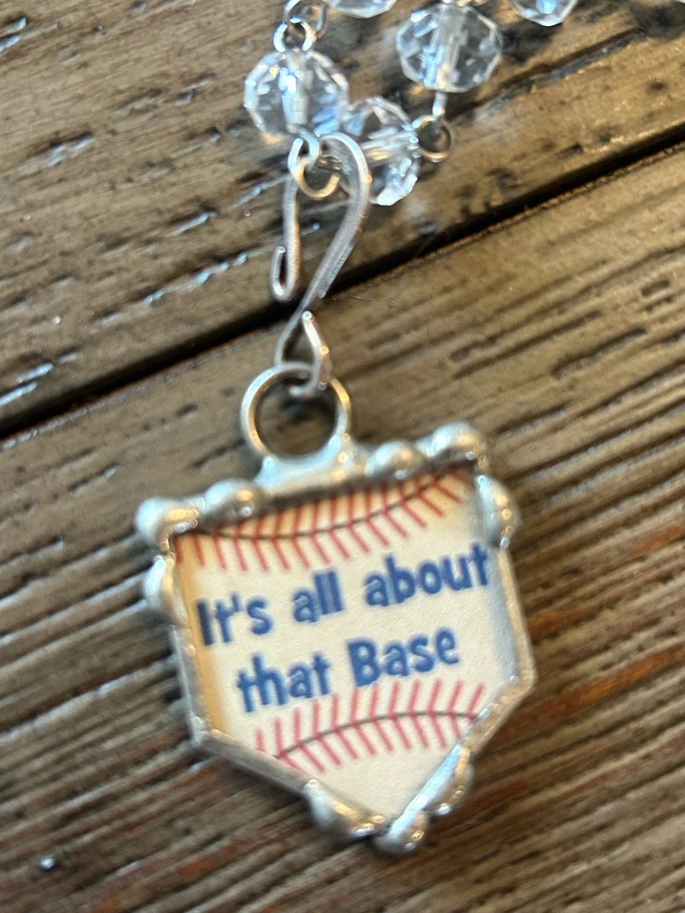 Crystal Bead Necklace w/Baseball Charm- It's All About That Base Approx. 30”
